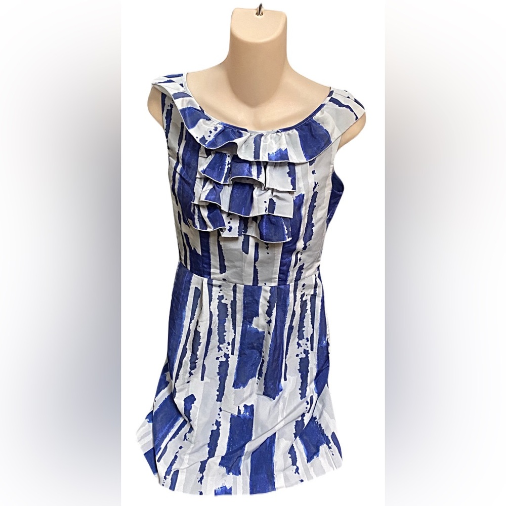 Banana Republic Lined Silky Blue & White ruffle Dress